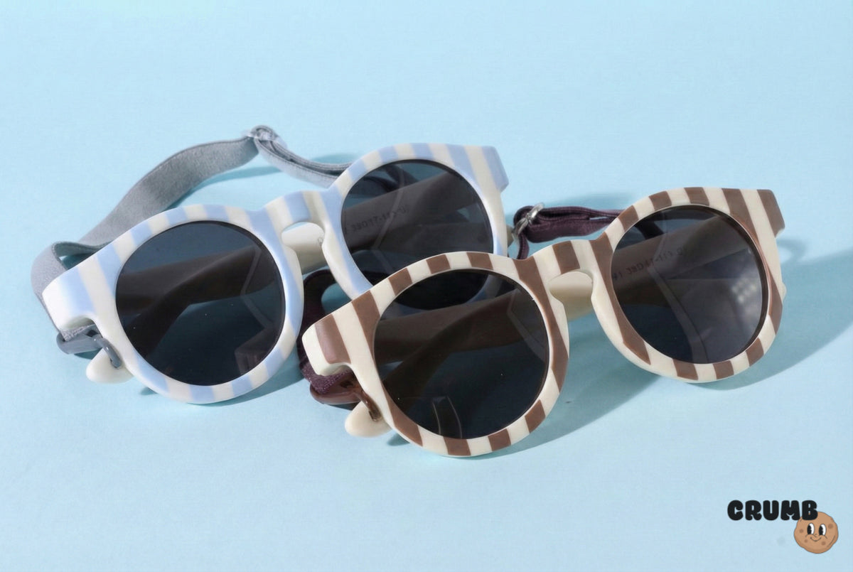 Lolly Rush kids sunglasses with retainer strap, White/Blue and White/Brown