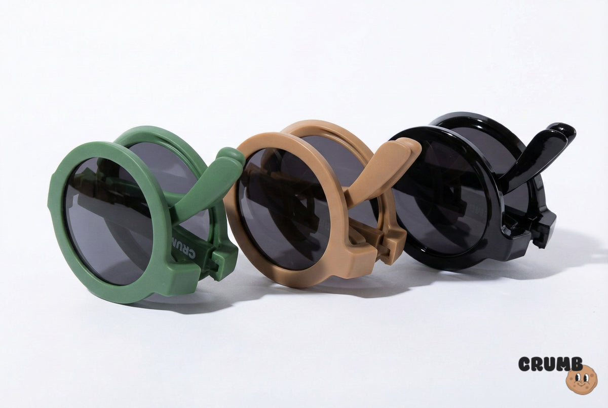 Snap Biscuits — compact folding frame for kids sunglasses, packs down for storage