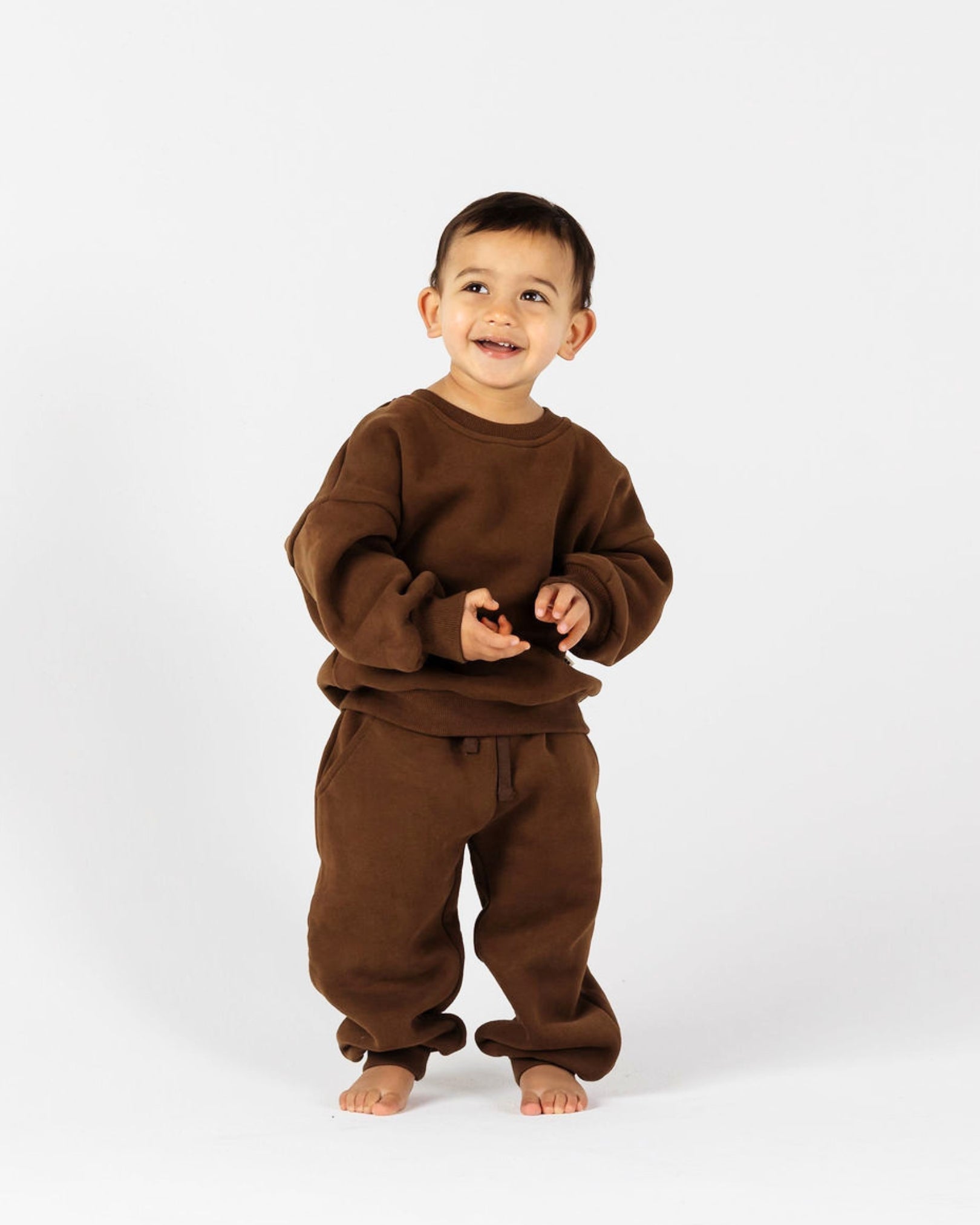 Happy kid in The Downtown Set - Chocolate Espresso