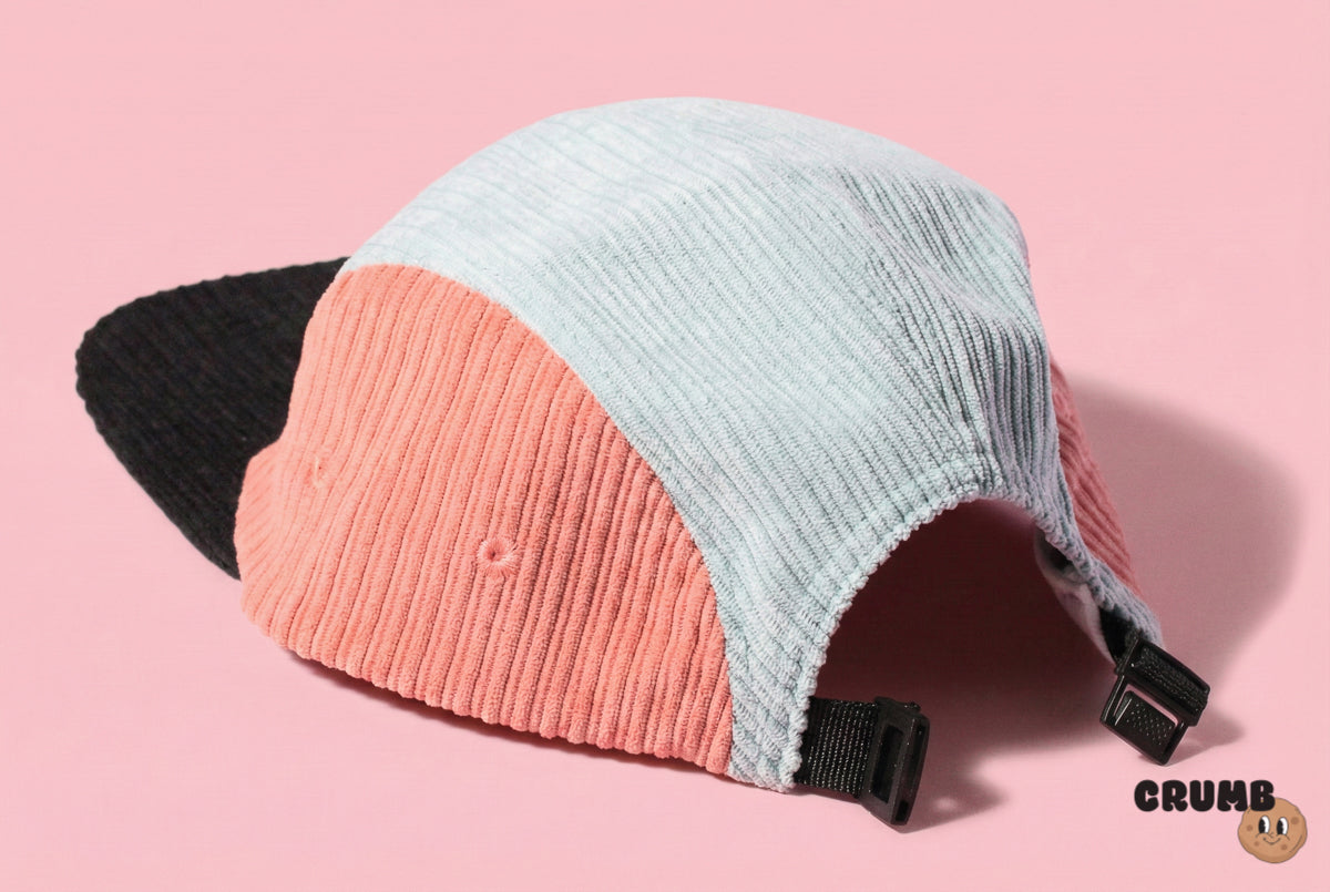 Plum Block Cap kids corduroy cap, back view with snapback fastened