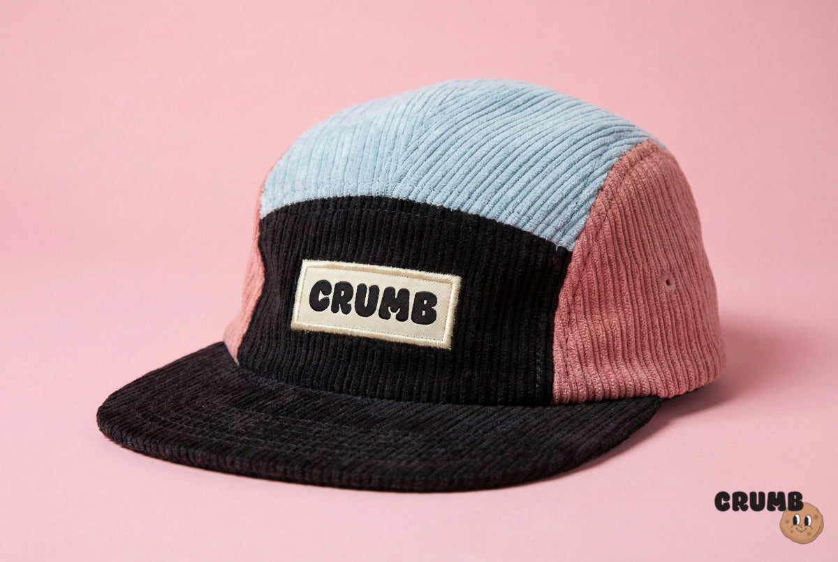 Plum Block Cap — front view of Crumb's 5-panel kids corduroy cap