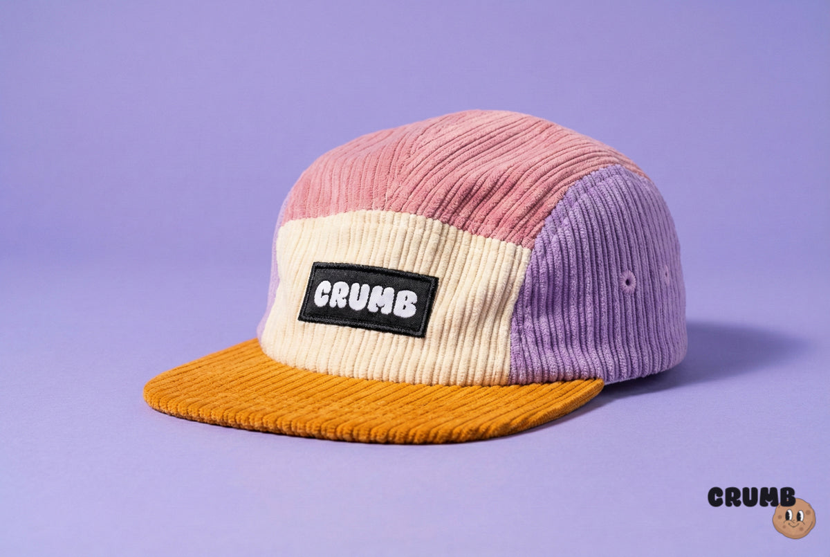 Berry Drip Cap — angled view of Crumb's 5-panel kids corduroy cap
