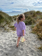 Kid's outdoor adventure in nature wearing Drop Sleeve Set Violet Crumble