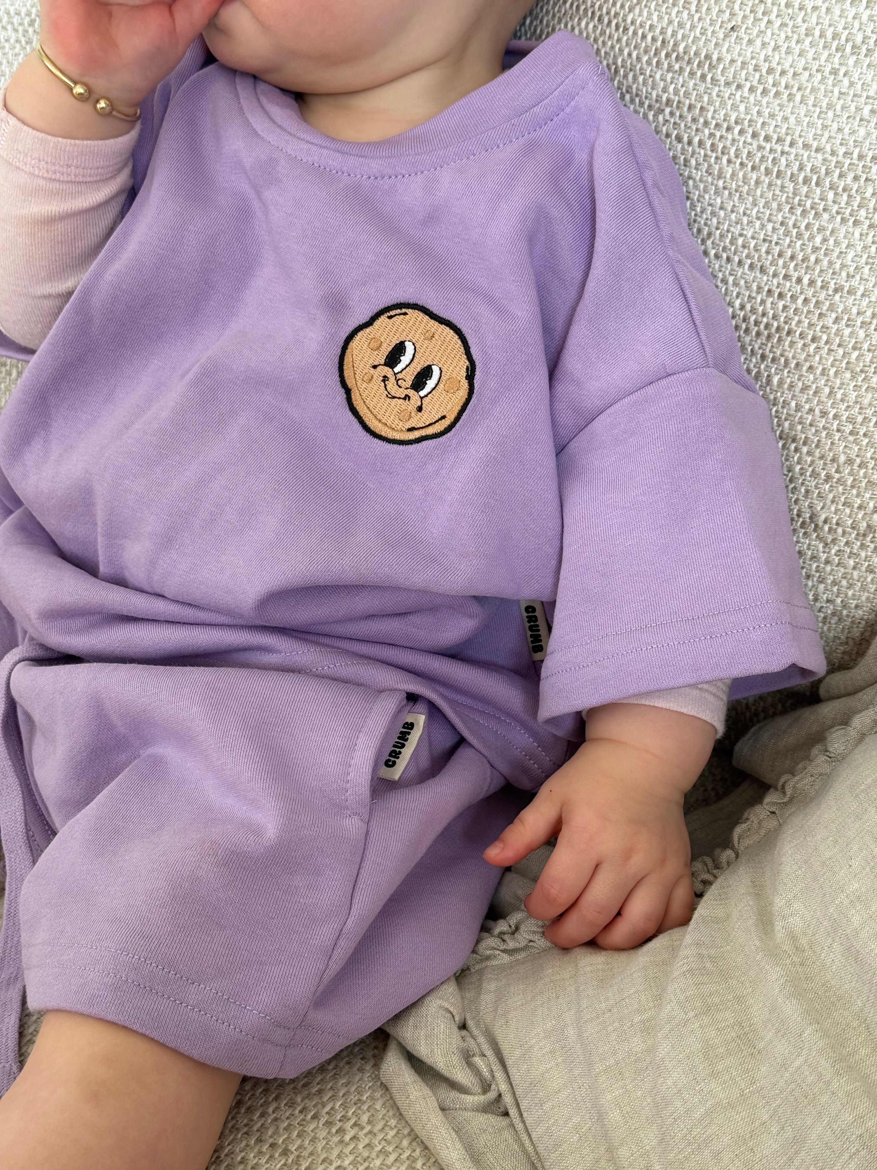 Baby wearing Crumb's Drop Sleeve Set - Violet Crumble