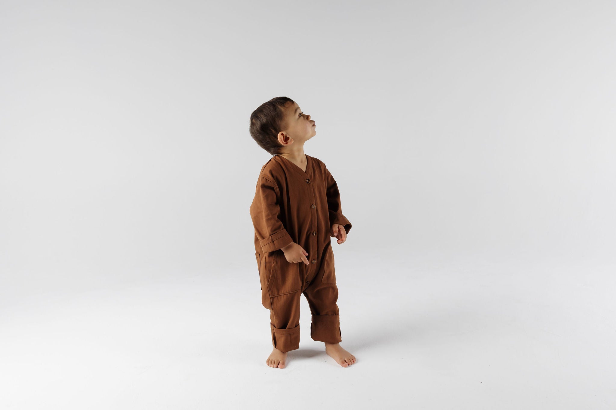 Chocolate Brown Off Beat Overalls model