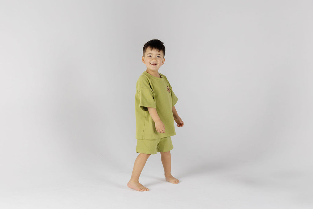 Kid looking cool in Drop Sleeve Set - Matcha Green