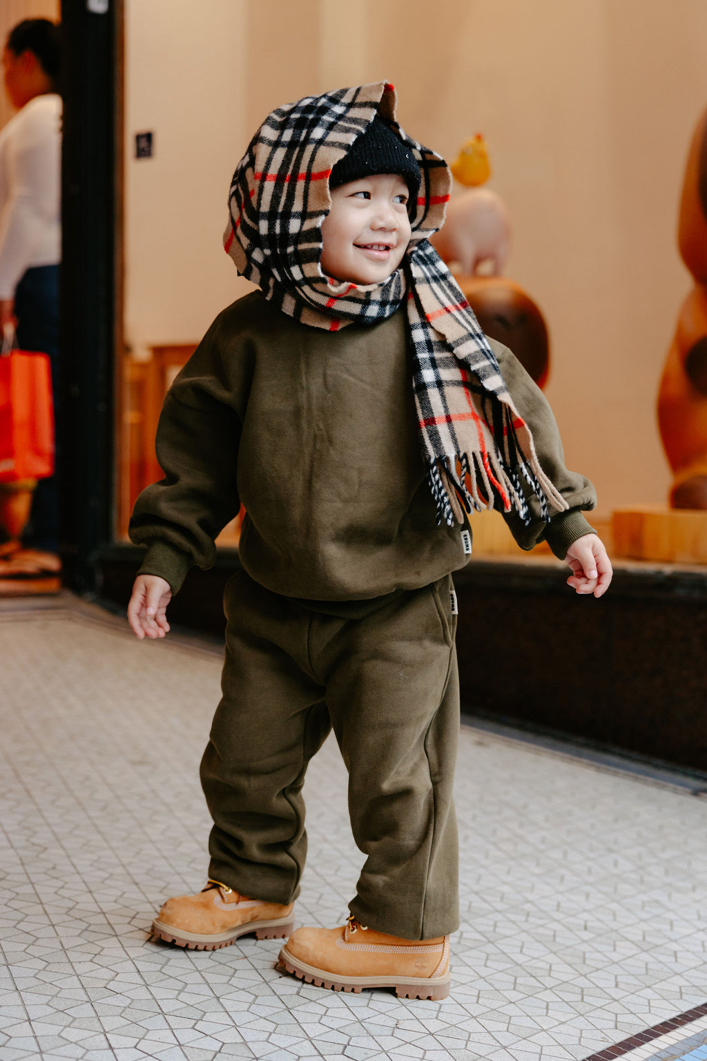 Staying cool and comfy in Downtown Set Pistachio Truffle kids tracksuit